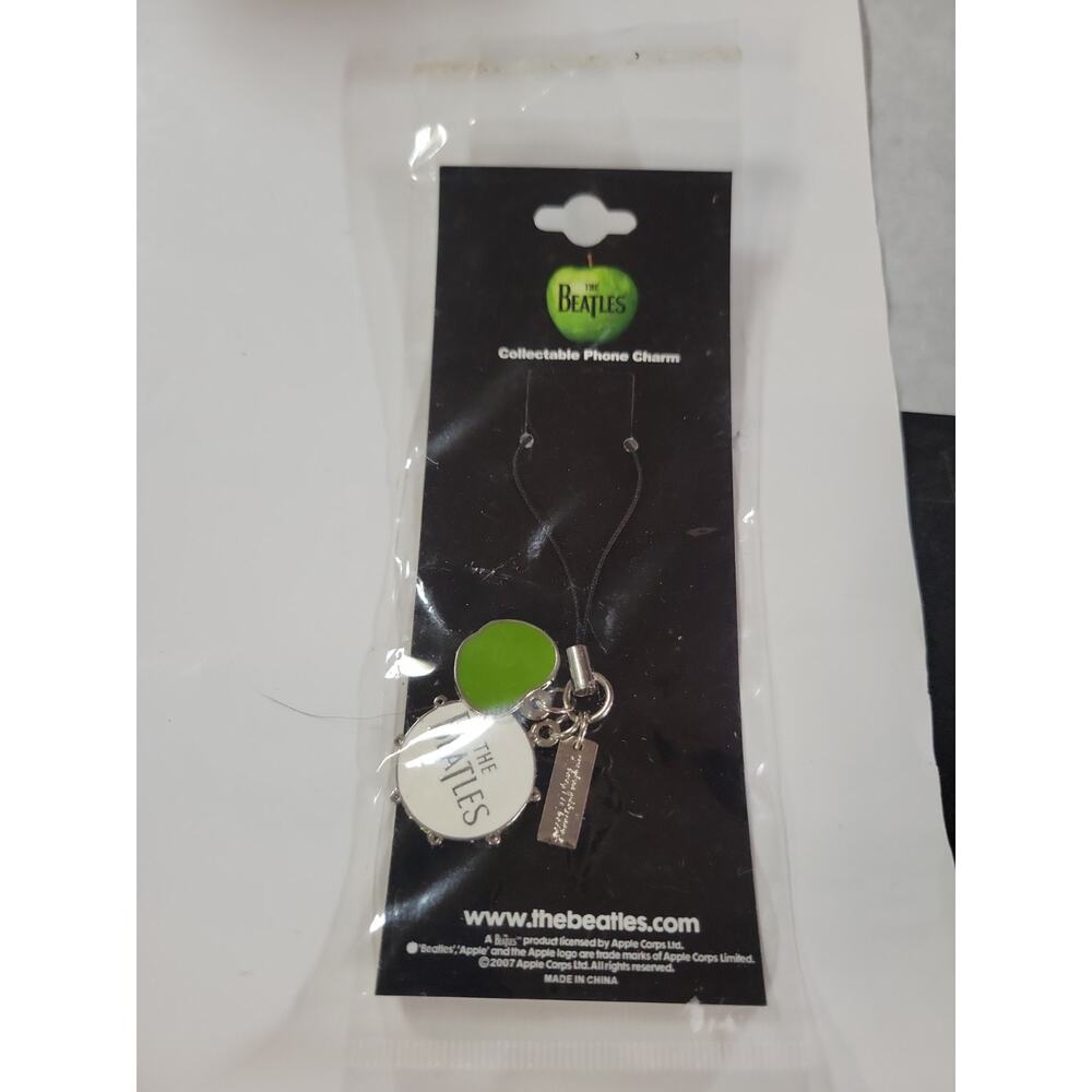 The Beatles White Drum Logo & Green Apple (2007) Cell Phone Charm Keychain
